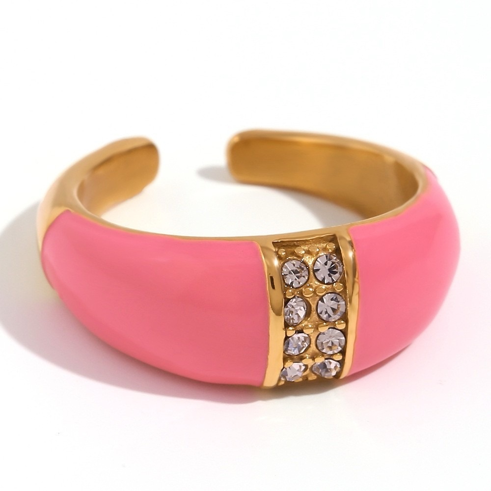 18K Gold Plated Chunky Open Ring*Hot Pink Enamel Ring*Modern Chic*LW